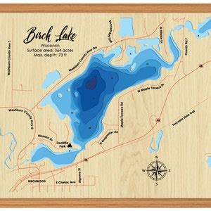 Digital File Pdf Svg Birch Lake Wisconsin Map Bathymetric Depth Layers