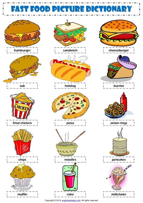 Fast Food Vocabulary Esl Picture Dictionary Worksheet