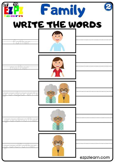 Write the Words Activity Family Vocabulary For K5 Students Parents and ...