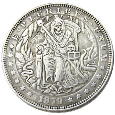 HB 62 US Hobo 1879 Morgan Dollar Skull Zombie Skeleton Silver Plated