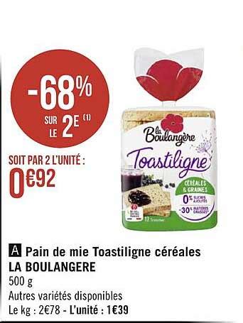 Offre Pain De Mie Toastiligne Aux Céréales La Boulangère chez Migros France