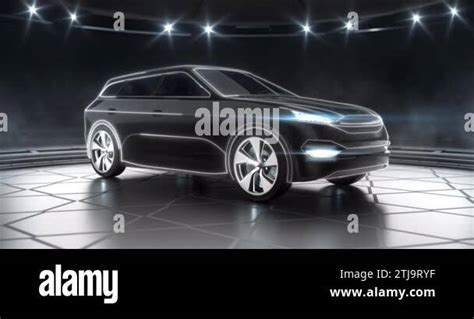 Tech Plan And Modern Design Of Black Suv Car With Headlights At