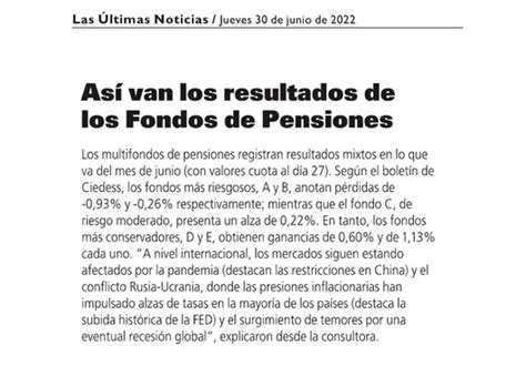 Ciedess en LUN Así van los resultados de los fondos de pensiones CIEDESS