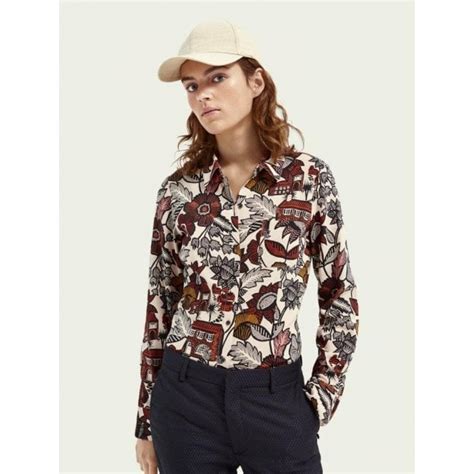 Scotch Soda Slim Fit Button Down Organic Cotton Blend Shirt Womens