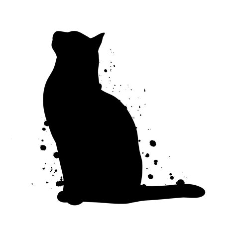 Sitting Black Cat Silhouette With Ink Splatter Abstract Illustration