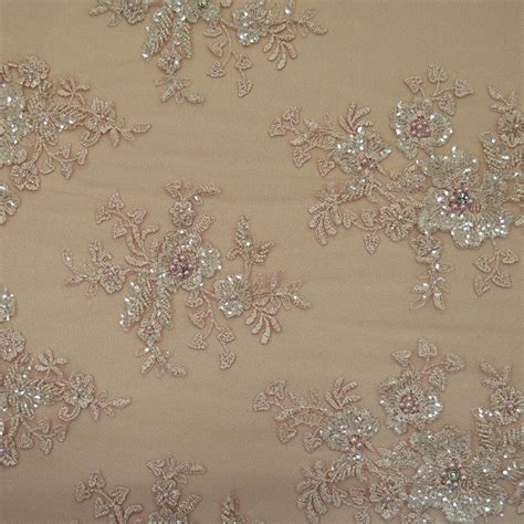 Pink Beaded Embroidered Tulle Fabric — Tissus En Ligne