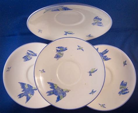 Heathcote China Williamsons Blue Saucers Set Of 4 Blue Bird Het15