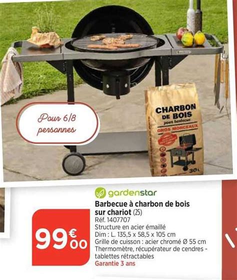 Promo Barbecue Charbon De Bois Sur Chariot Gardenstar Chez Bi