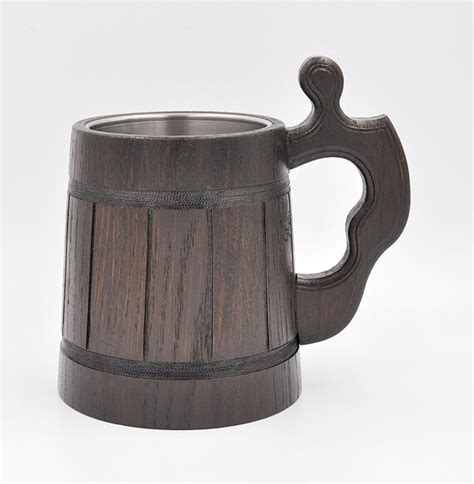 Wooden Beer Mug 05 L 17oz Natural Wood Stainless Steel Etsy