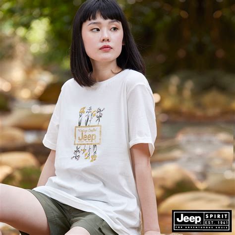 Jeep 女裝 盛夏花卉圖騰logo短袖t恤 白色 T恤 Yahoo奇摩購物中心