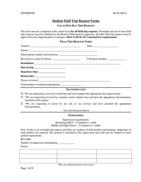 Field Trip Form Template