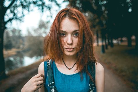 Portrait Depth Of Field Trees Necklace Overalls Women Redhead Hd