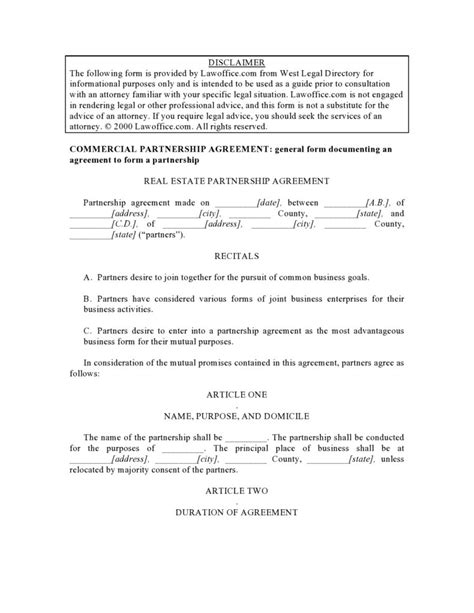 30 Best Real Estate Partnership Agreement Templates Word