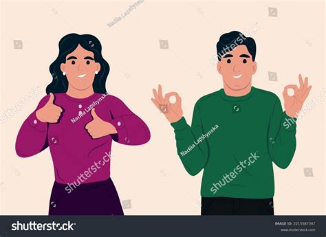 Happy Positive People Man Woman Gesturing Stock Vector Royalty Free