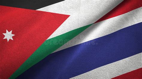 Jordan And Thailand Two Flags Textile Cloth Fabric Texture Stock