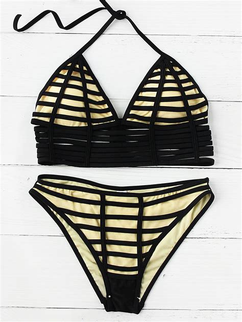 Shop Contrast Caged Design Halter Bikini Set Online Shein Offers