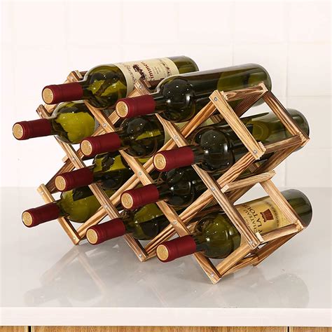 Ferfil Wine Rack, Wood Wine Storage Racks Countertop, 10 Bottle Wooden ...