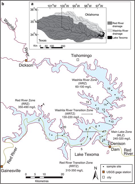 Map Of Lake Texoma Showing Locations Of Sampling Sites 020 And Five