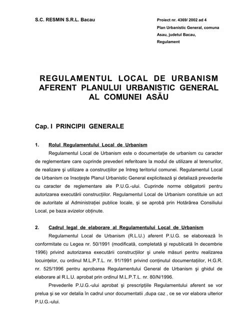 Pdf Regulamentul Local De Urbanism Aferent Planului