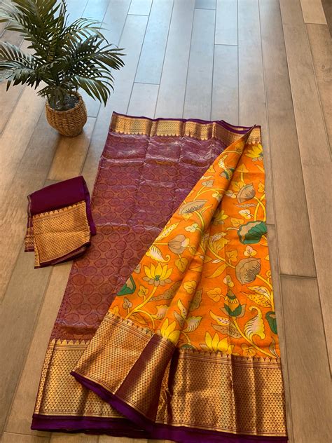 Silk Mark Certified Pen Kalamkari Pure Silk Saree Pen Kalamkari Sarees