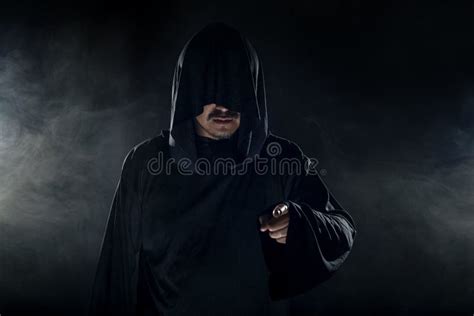 Cult Leader In A Black Robe Stock Photo Image Of Hood Occult 165699966