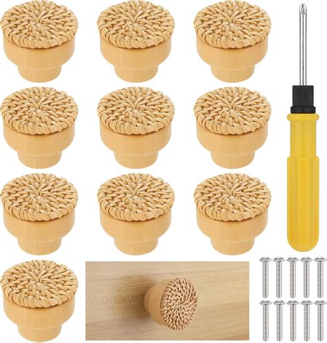 Zocipro 10Pcs Boutons De Meuble En Rotin Boutons De Tiroir En Bois