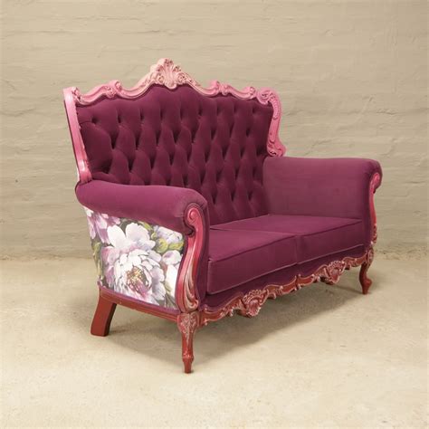 Victorian Purple Floral Sofa - Kings & Queens Antiques