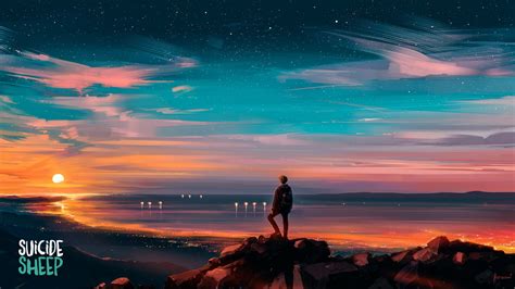 Wallpaper Seni Digital Karya Seni Aenami Matahari Terbenam Pemandangan Laut Langit