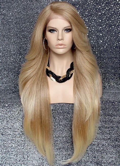 38 Long Human Hair Blend Full Lace Front Wig Heat Ok Blonde Mix Wepc