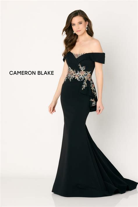 French Novelty Cameron Blake CB779 Off Shoulder Fit And Flare Gown