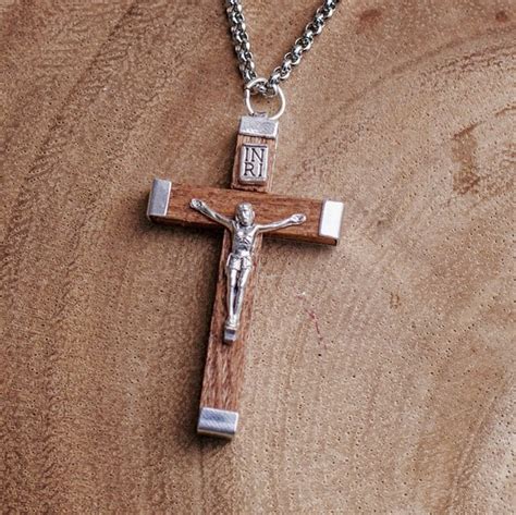 Wooden Crucifix Necklace Catholic Jewelry Jewelry For Men Etsy