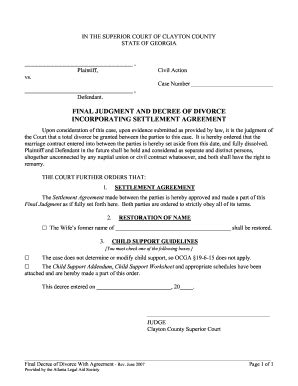 Divorce Settlement Agreement Template Georgia Master Template