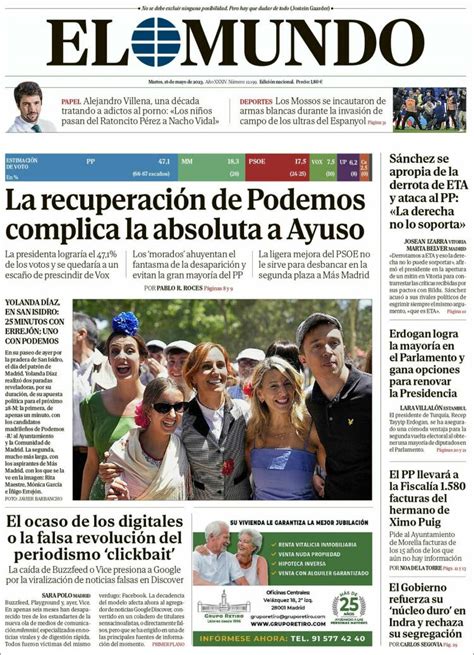 Periódico El Mundo España Periódicos De España Edición De Martes 16 De Mayo De 2023