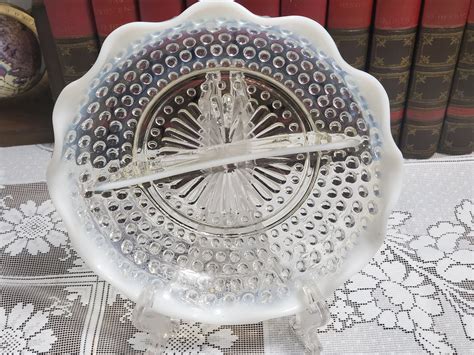 Hobnail Moonstone Divided Dish Opalescent Etsy