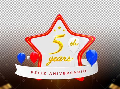 Elemento De Feliz Aniversario 5 Anos Para Composição Psd Download