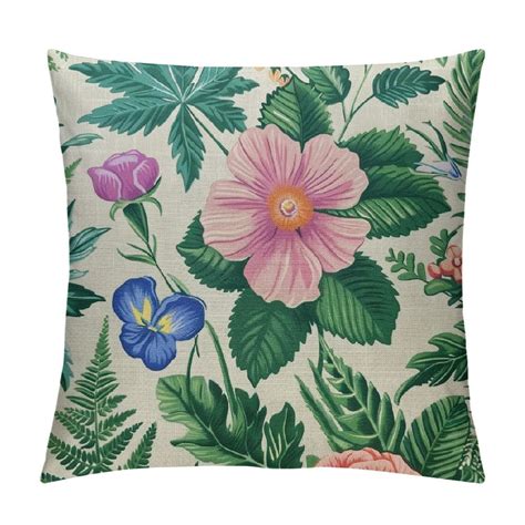 Shiartex Vintage Botanical Print Pillow Covers Spring Floral Pink Sage