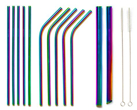 Rainbow Metal Straws 12 Reusable Stainless Steel Drinking Etsy