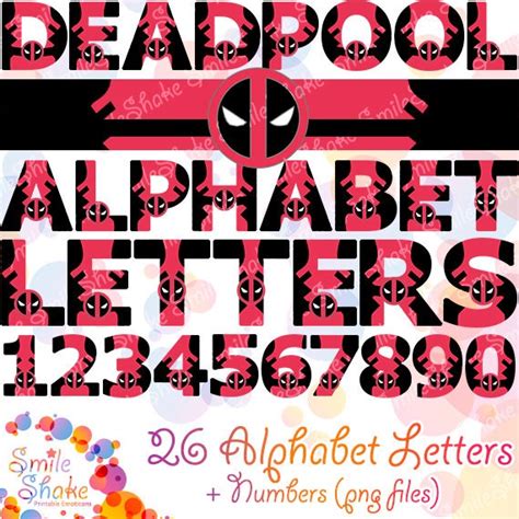 36 Png And  Deadpool Printable Alphabet Digital Superhero