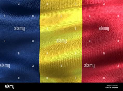 D Illustration Of A Romania Flag Realistic Waving Fabric Flag Stock