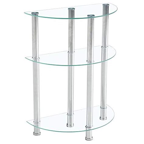 Transparent Tempered Glass Side Table Three Layer Stepped Silver