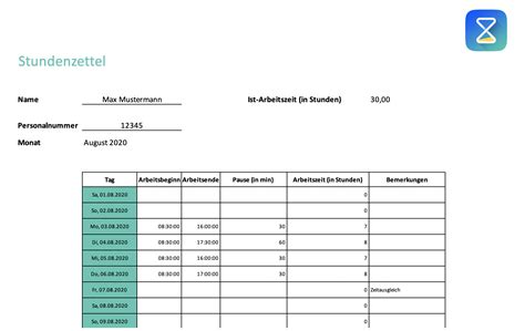 Kostenlose Stundenzettel Vorlagen Excel PDF TimeTrack