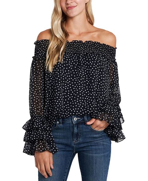 Cece Polka Dot Off The Shoulder Ruffled Top Macys