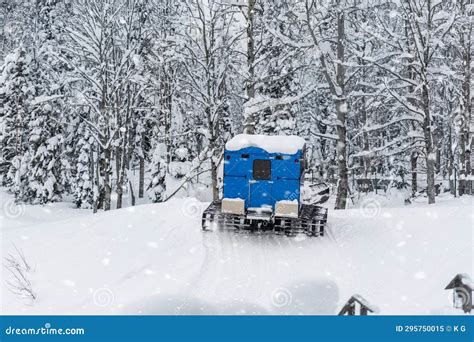 Red Modern Snowcat Ratrack With Snowplow Snow Grooming Machine