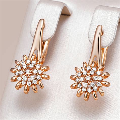 Kinel Hot 585 Rose Gold Color Crystal Flower Dangle Earrings For Women