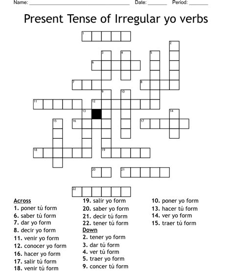 Present Tense Verbs Crossword WordMint