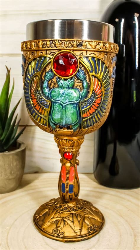 Buy Ebros Ancient Egyptian Wine Goblet In Golden Hieroglyphic Design