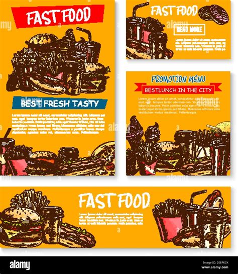 Fast Food Menu Posters And Banners Sketch For Fastfood Restaurant Or Bistro Vector Cheeseburger