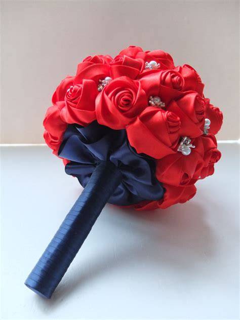 Handmade Satin Rose Bouquet All Red Satin Rose Accented With