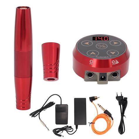 Red Rotary Tattoo Pen Kit With Power Supply Foot Pedal Liner Shader