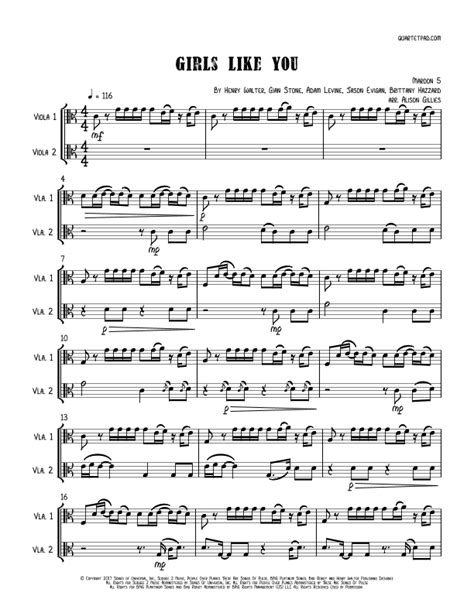 Girls Like You Arr Alison Gillies By Maroon 5 Sheet Music For Viola Duet At Sheet Music Direct